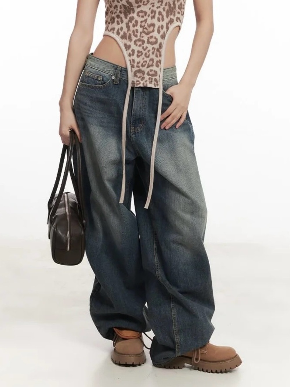 Lewkin Leilani Women’s  Baggy Jeans in Dark  Blue Size L